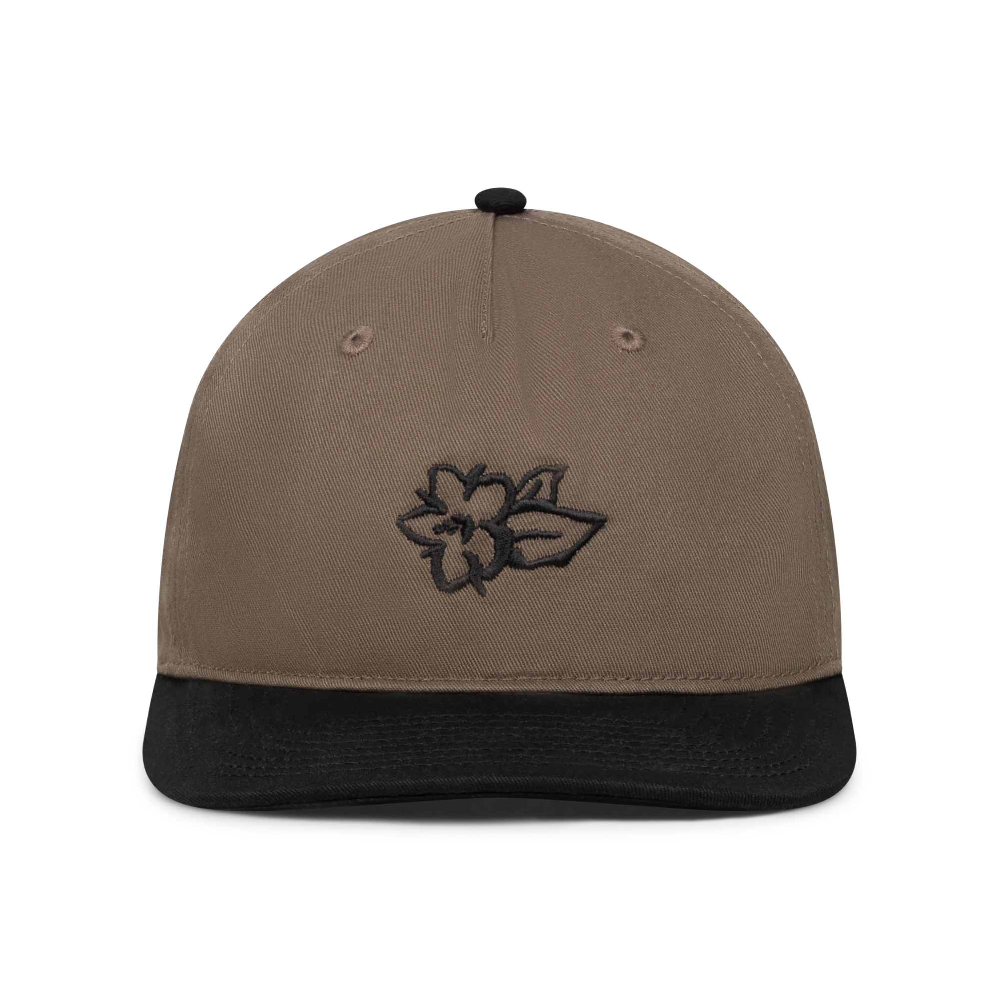 Brown Embroidered Flower Cap